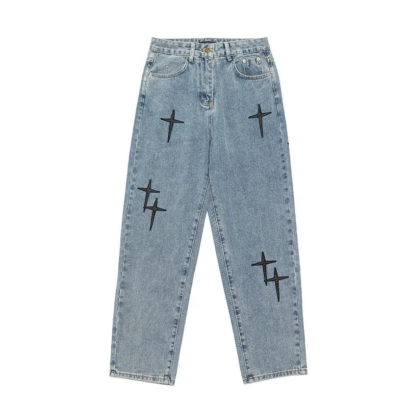 Drucke Jeans Männer 2023 Neue Streetwear Baggy Breite Bein Jeans Koreanische Mode Vorhänge Gerade Beiläufige Lose Denim Cargo Hosen