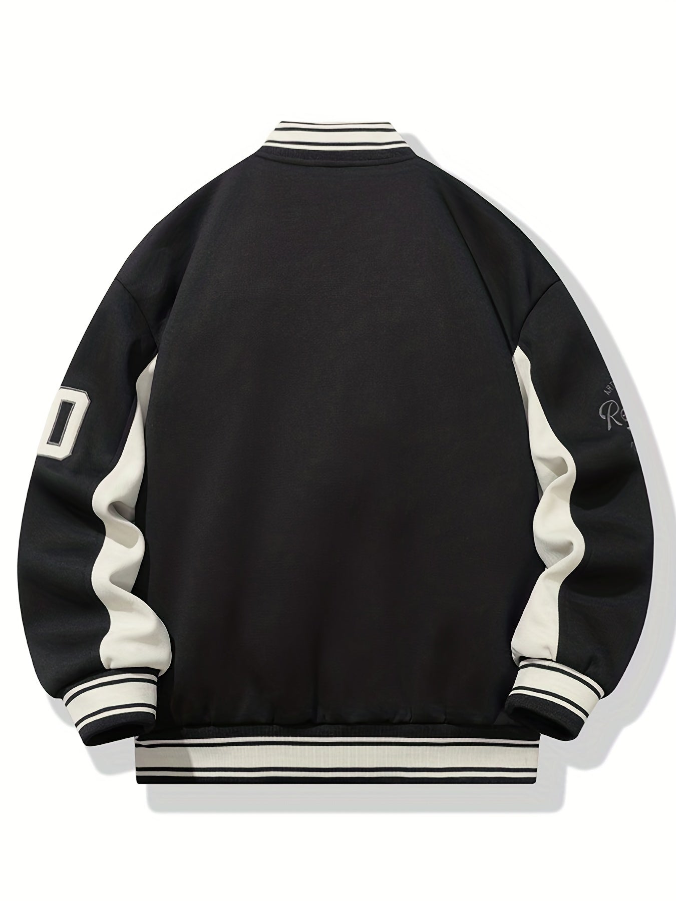Men's Casual Varsity Jacket - "REARING" Embroidered, Color Block, Polyester, Button-Up with Pockets, Street Style Baseball Coat, Machine Washable